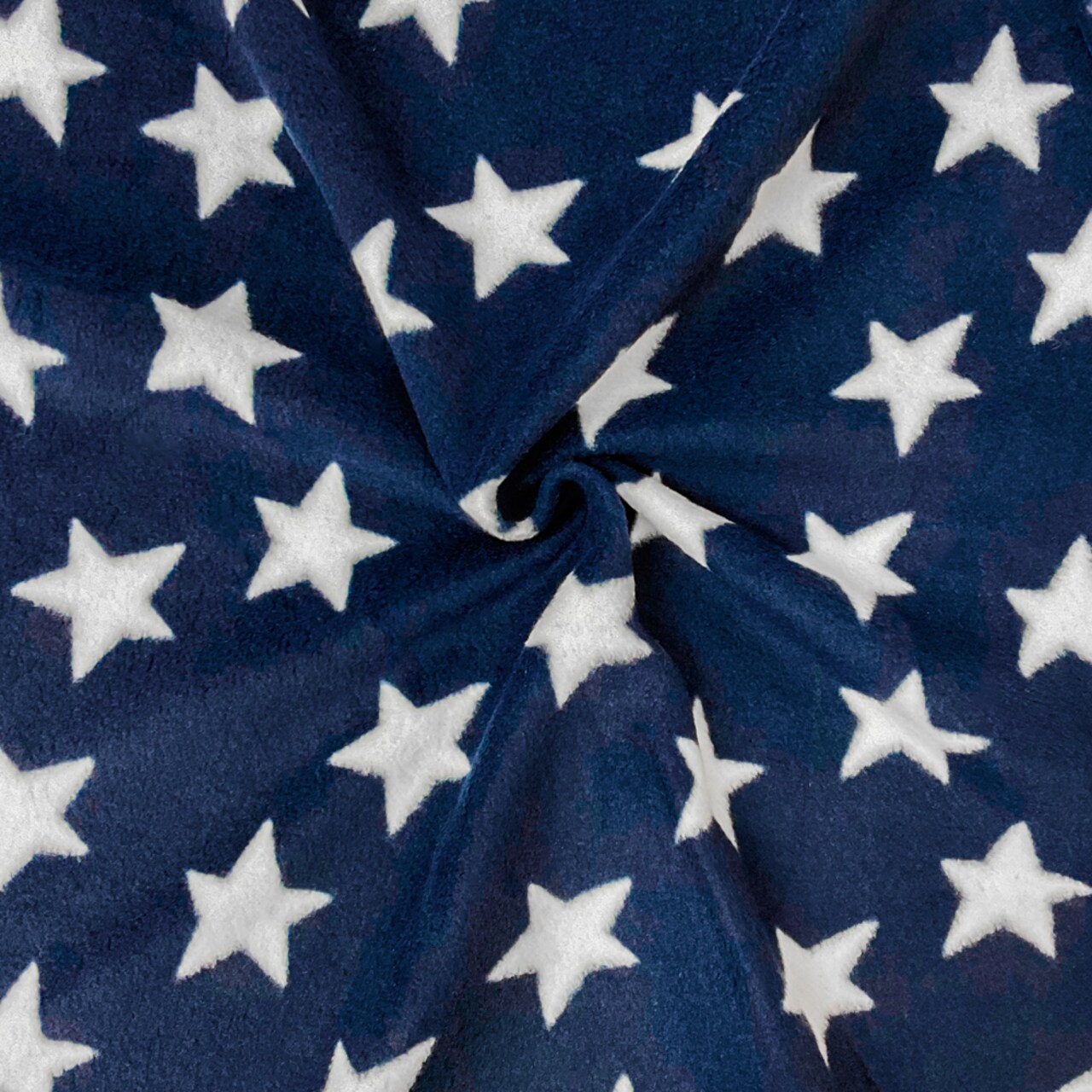 Deep Navy Blue-Multi Polyester Star Printed Polar Fleece Knit Fabric By the Yard